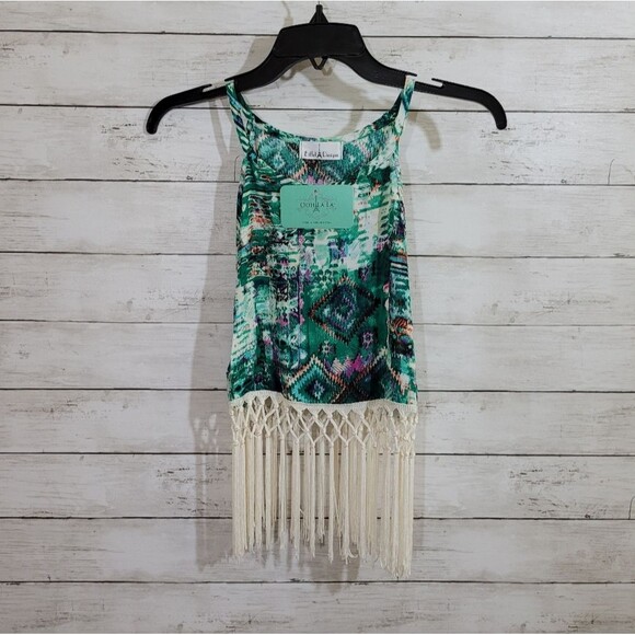 Eiffel Designs Aztec Print Tie Dye Crop Top Macrame Style Fringe Size Small - Picture 8 of 8